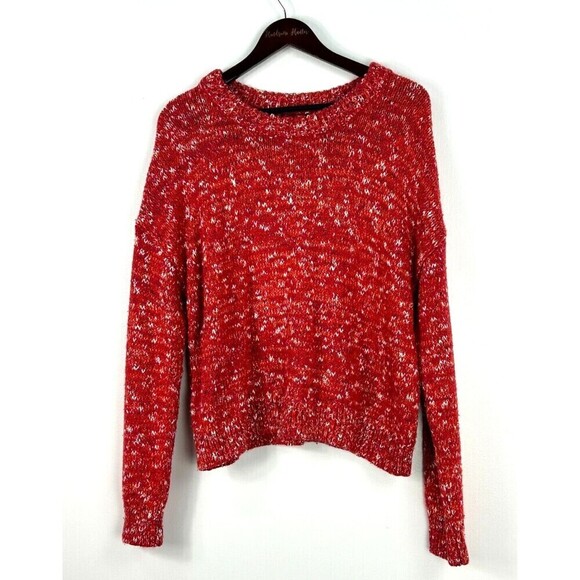 Goodthreads Women Sz XL Short Crewneck Popcorn Marled Red Long Sleeve Sweater R2 - Picture 2 of 13